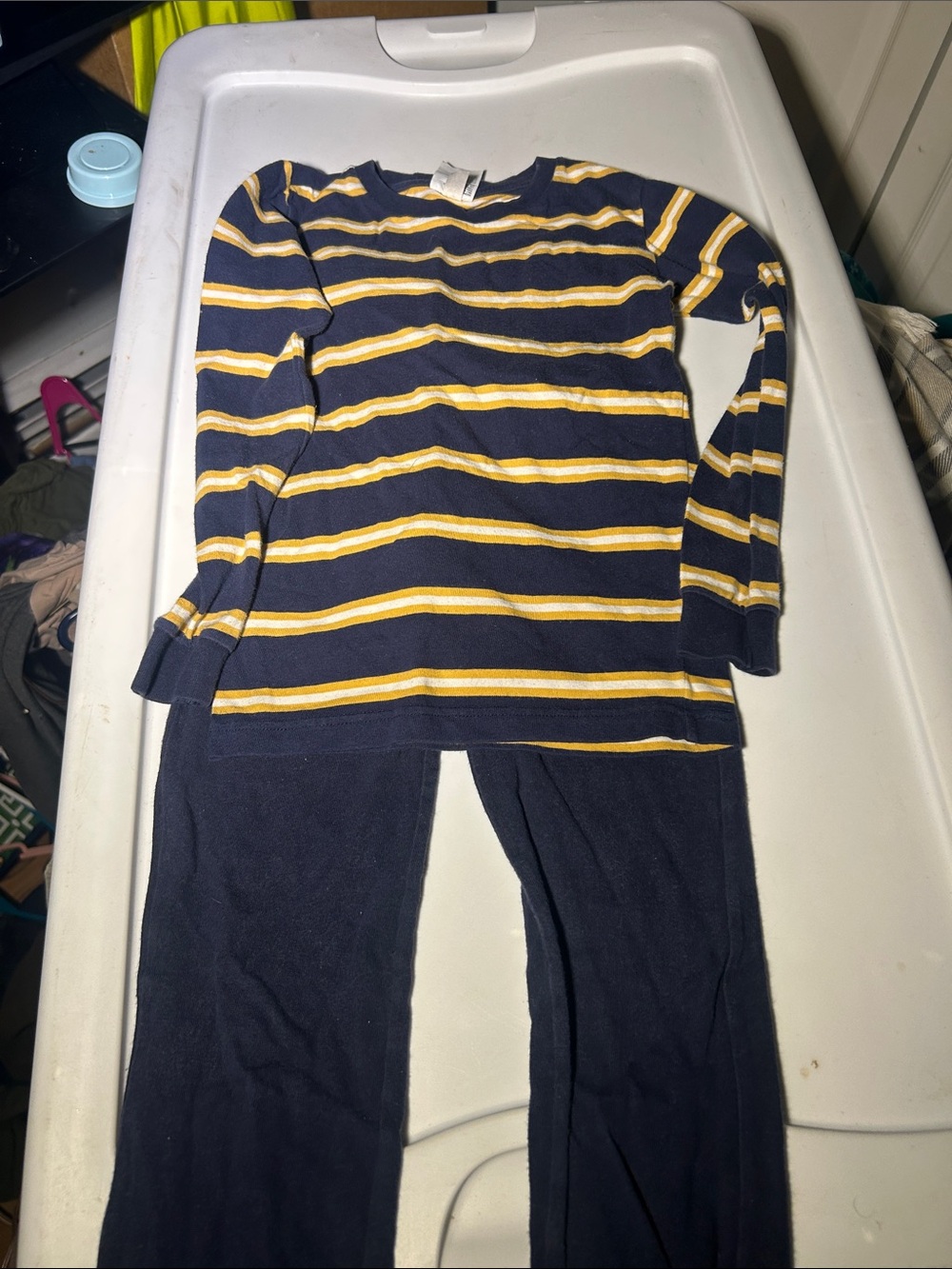 Source Unknown Navy and Yellow Striped Kids Pajama Set